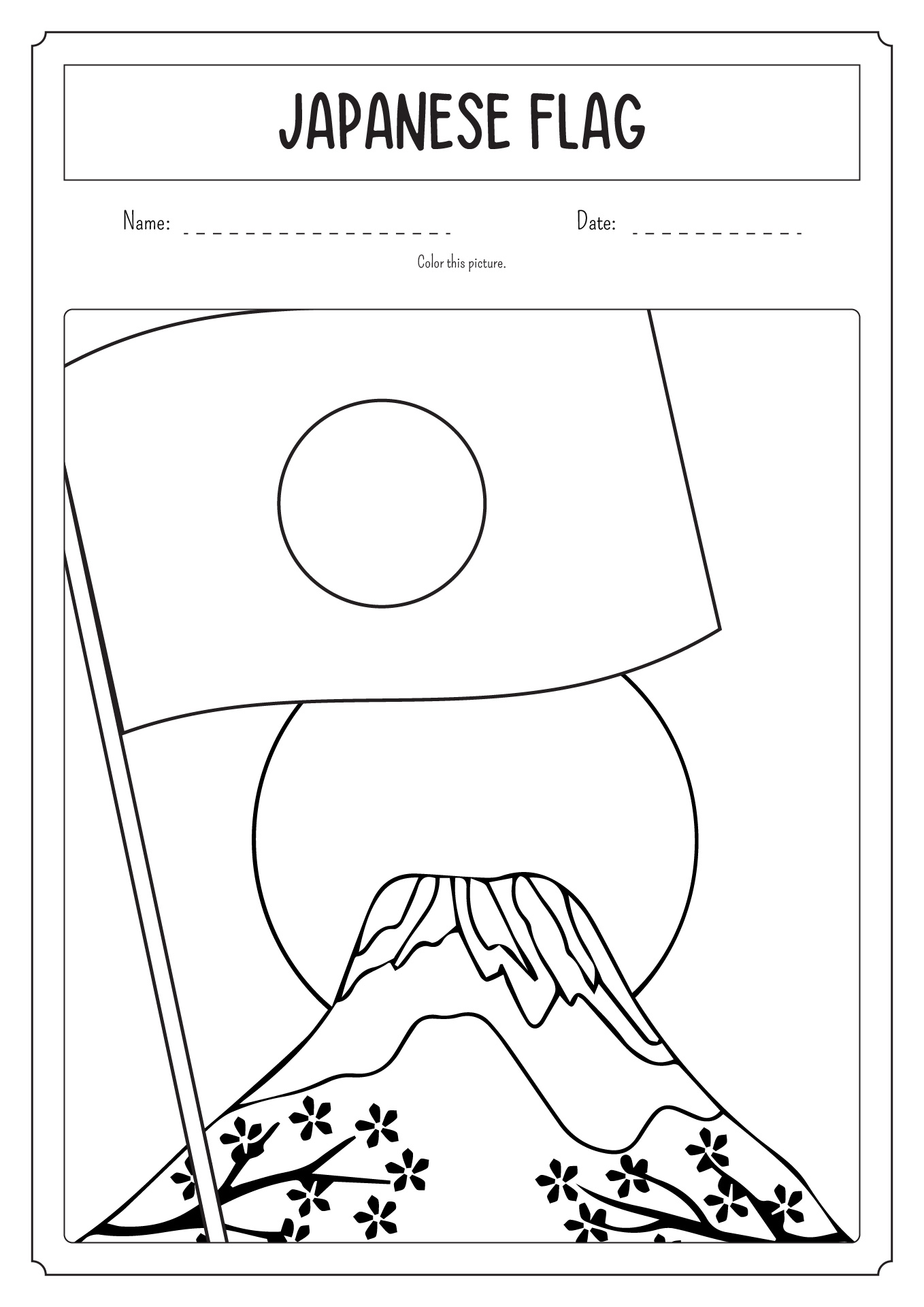 Japanese Flag Coloring Page Image