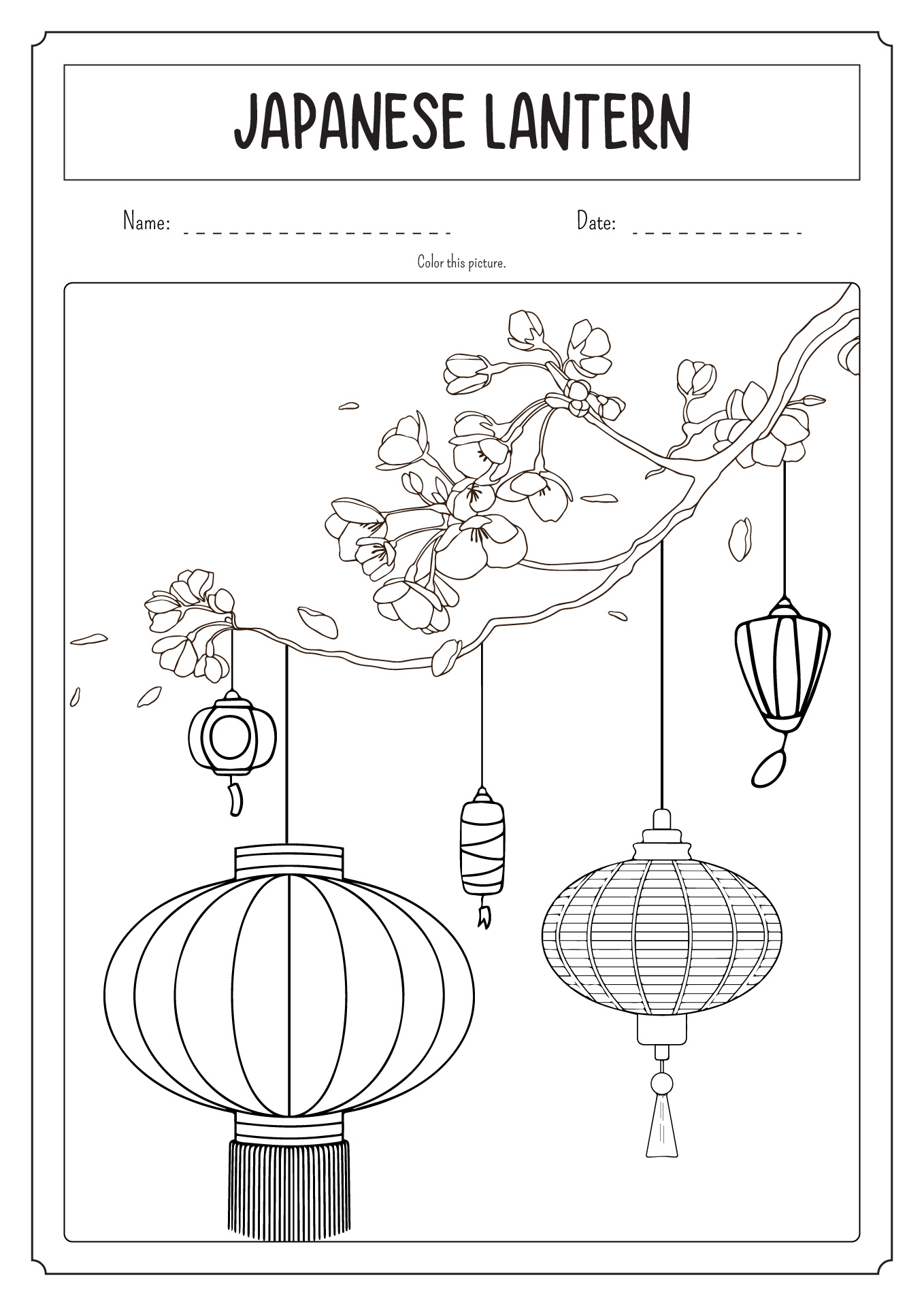 Japanese Lantern Coloring Page Image