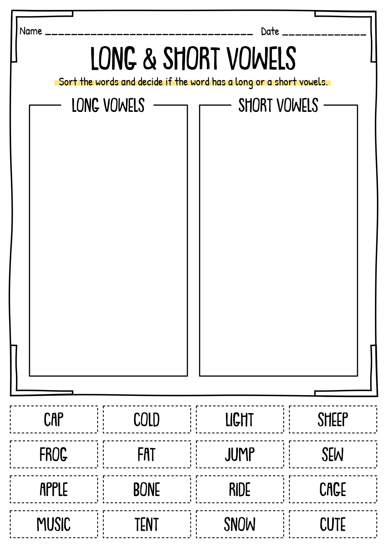 Long & Short-Vowel Worksheets