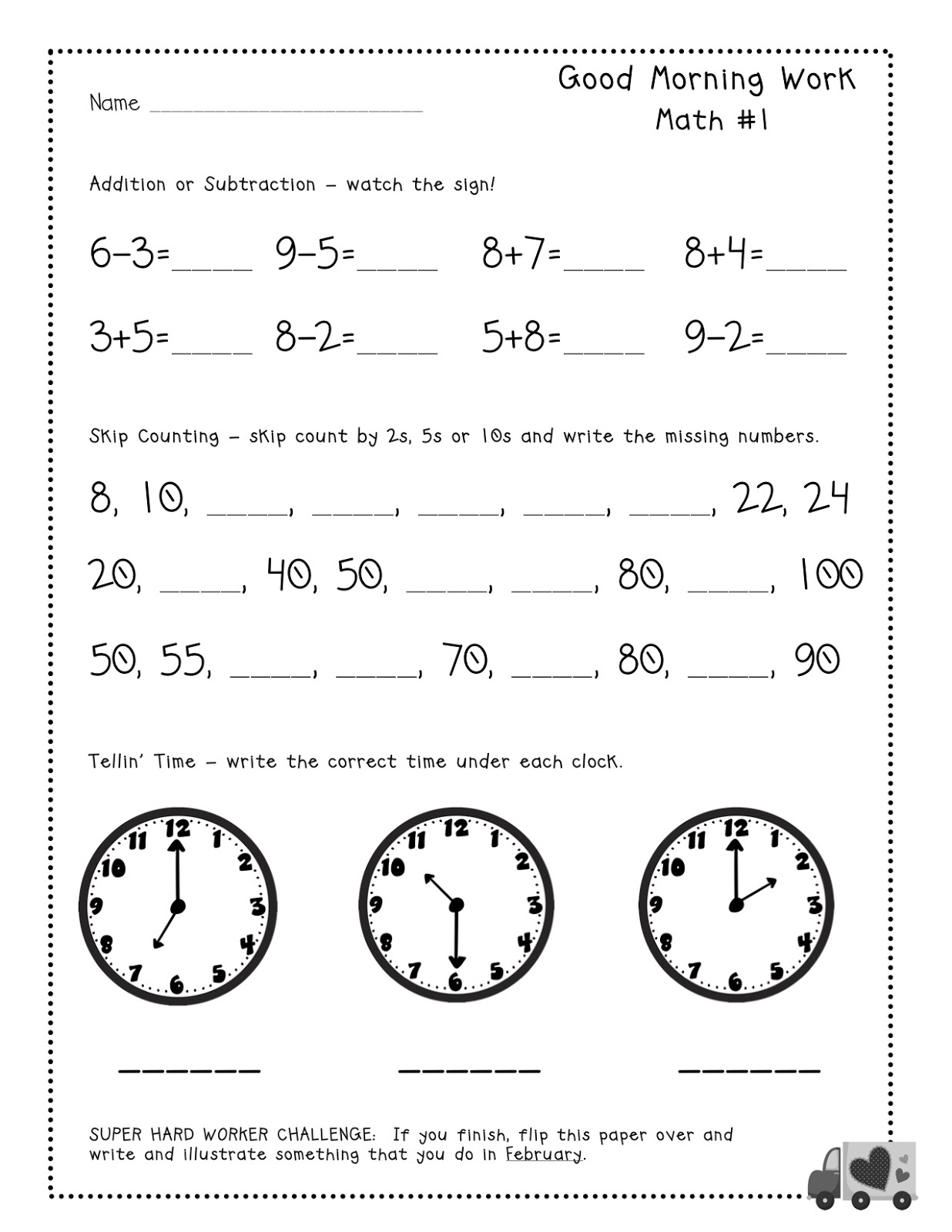 Math Morning Work Free Printables
