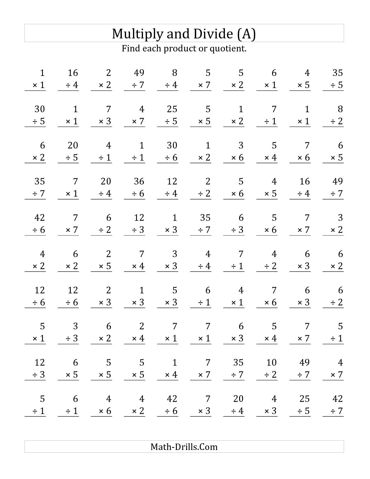 Mixed Multiplication Facts Worksheets Image