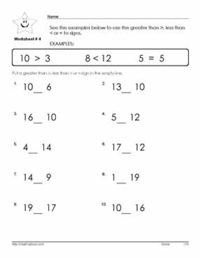More than Less than Worksheets First Grade Image