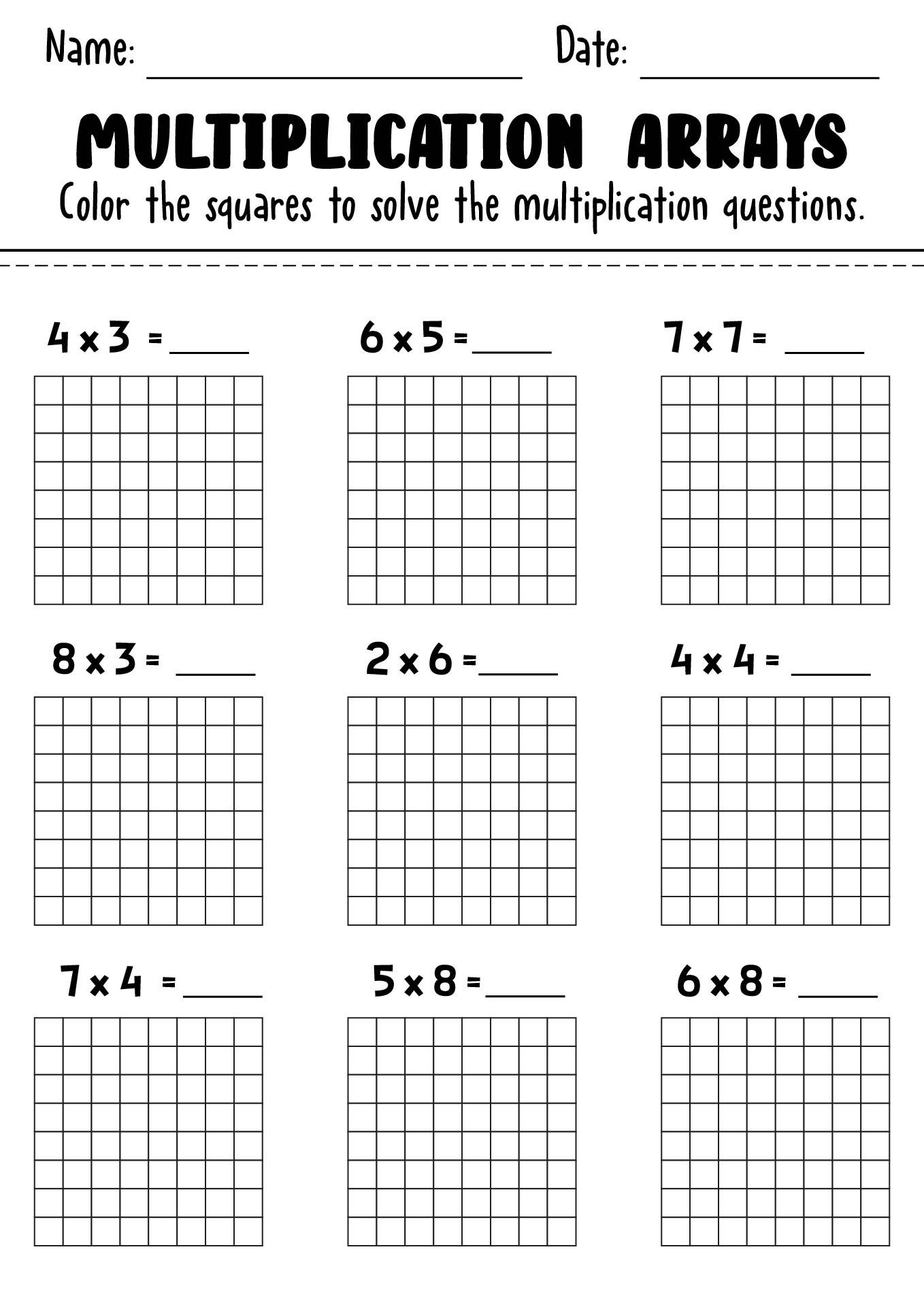 Free Math Worksheets Multiplication Arrays