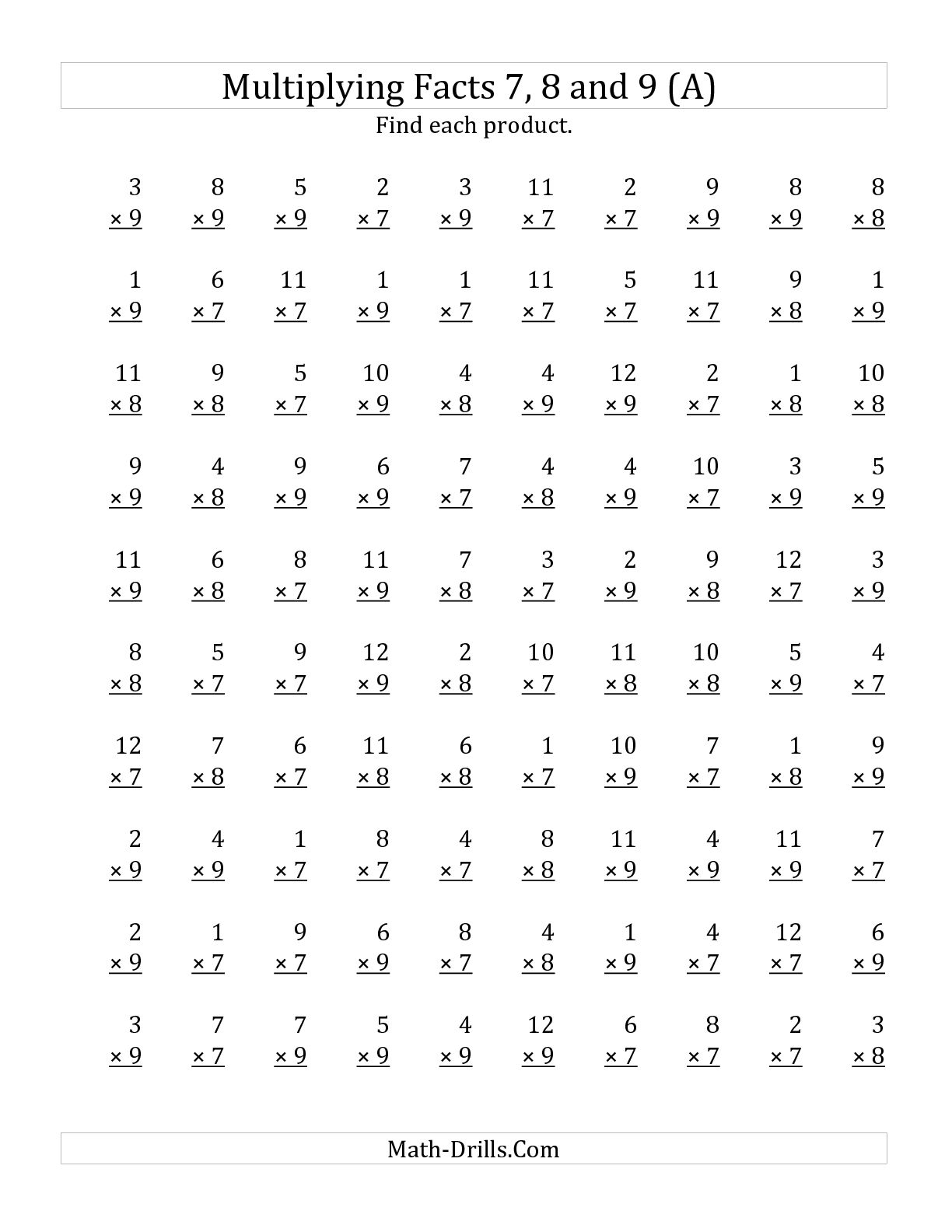 Multiplication Worksheets 7 Image