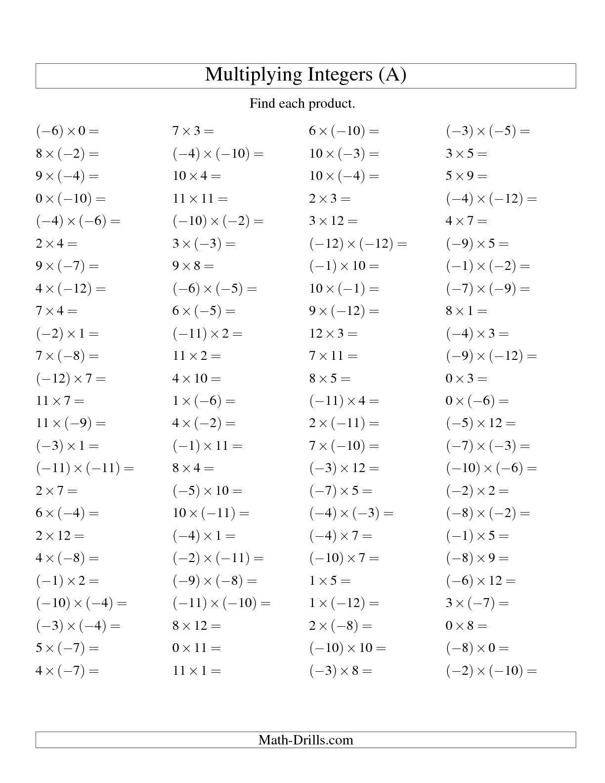 Middle School Probability Worksheets Within Multiplying And Dividing Integers Worksheet