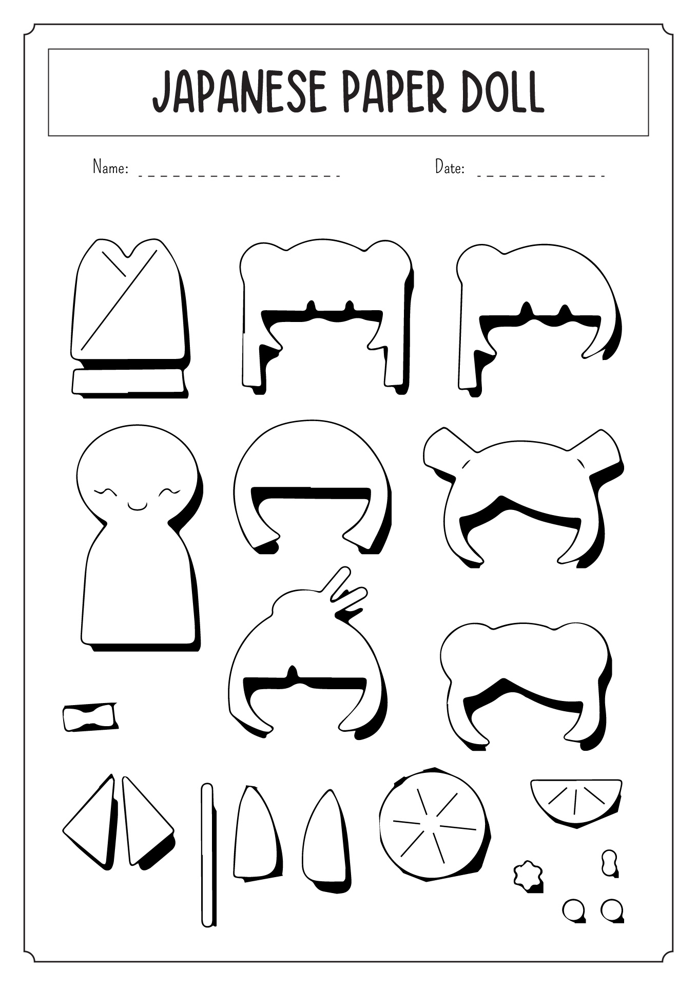 Printable Japanese Paper Doll Template Image