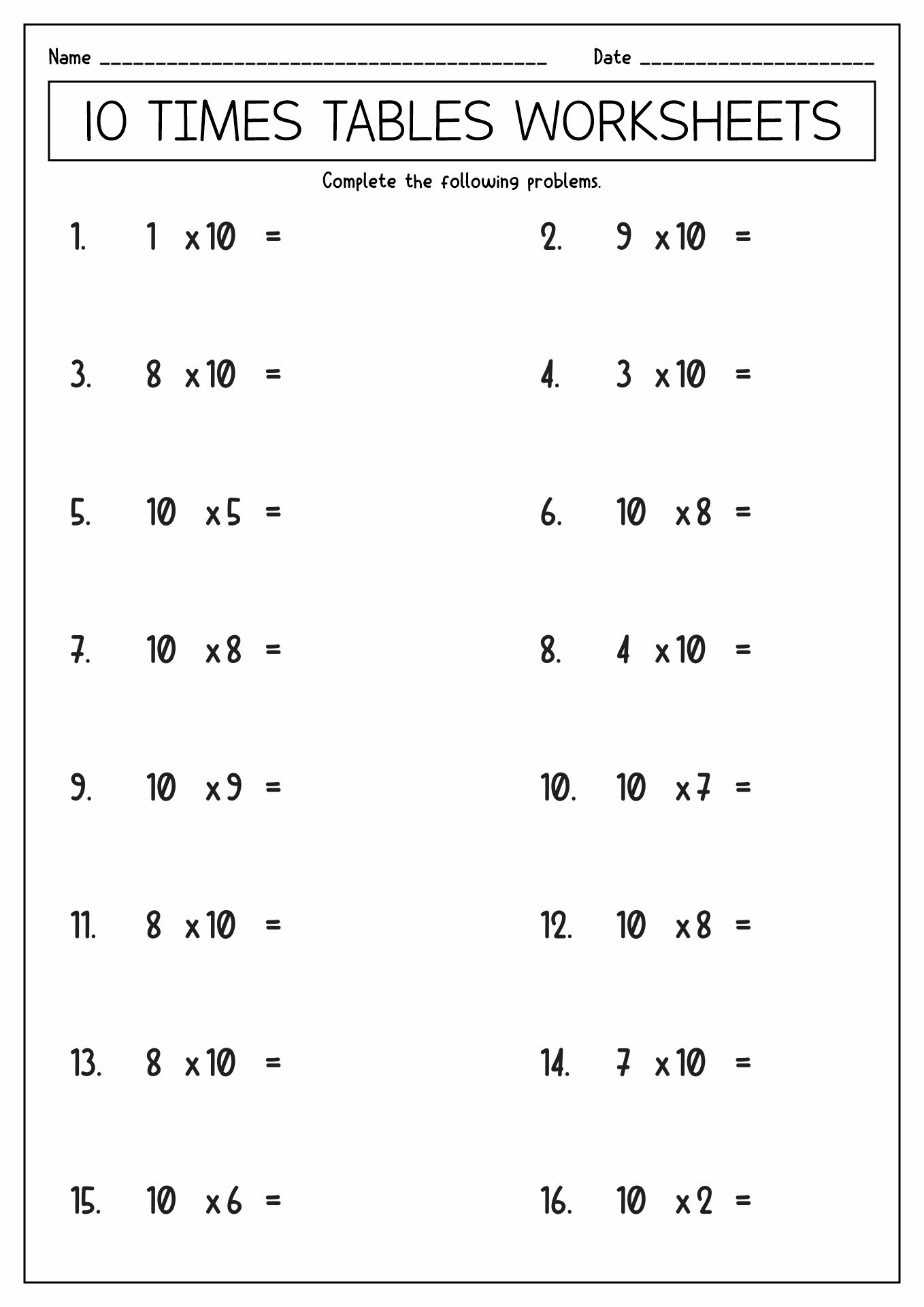 Printable Times Tables Worksheets Image