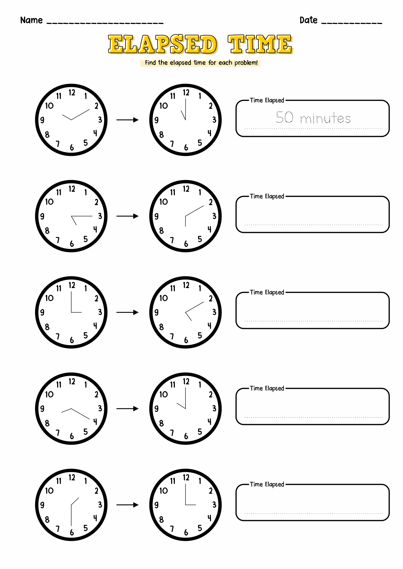 Telling Elapsed Time Worksheets