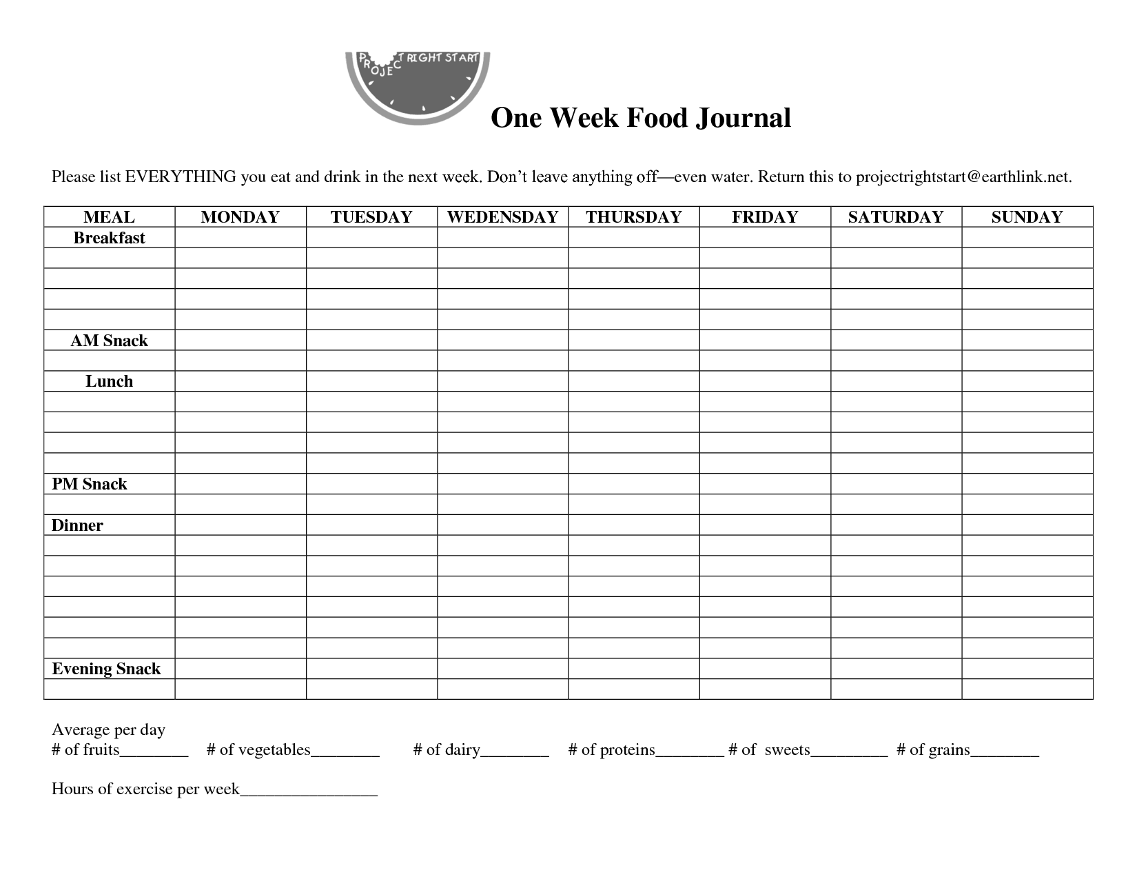Weekly Food Log Journal Diary Image