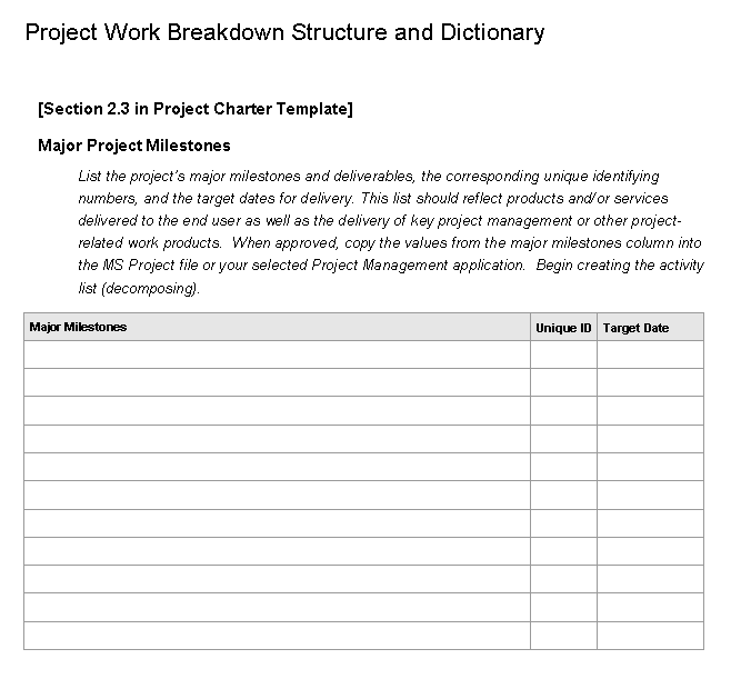 Work Breakdown Structure Worksheet Image