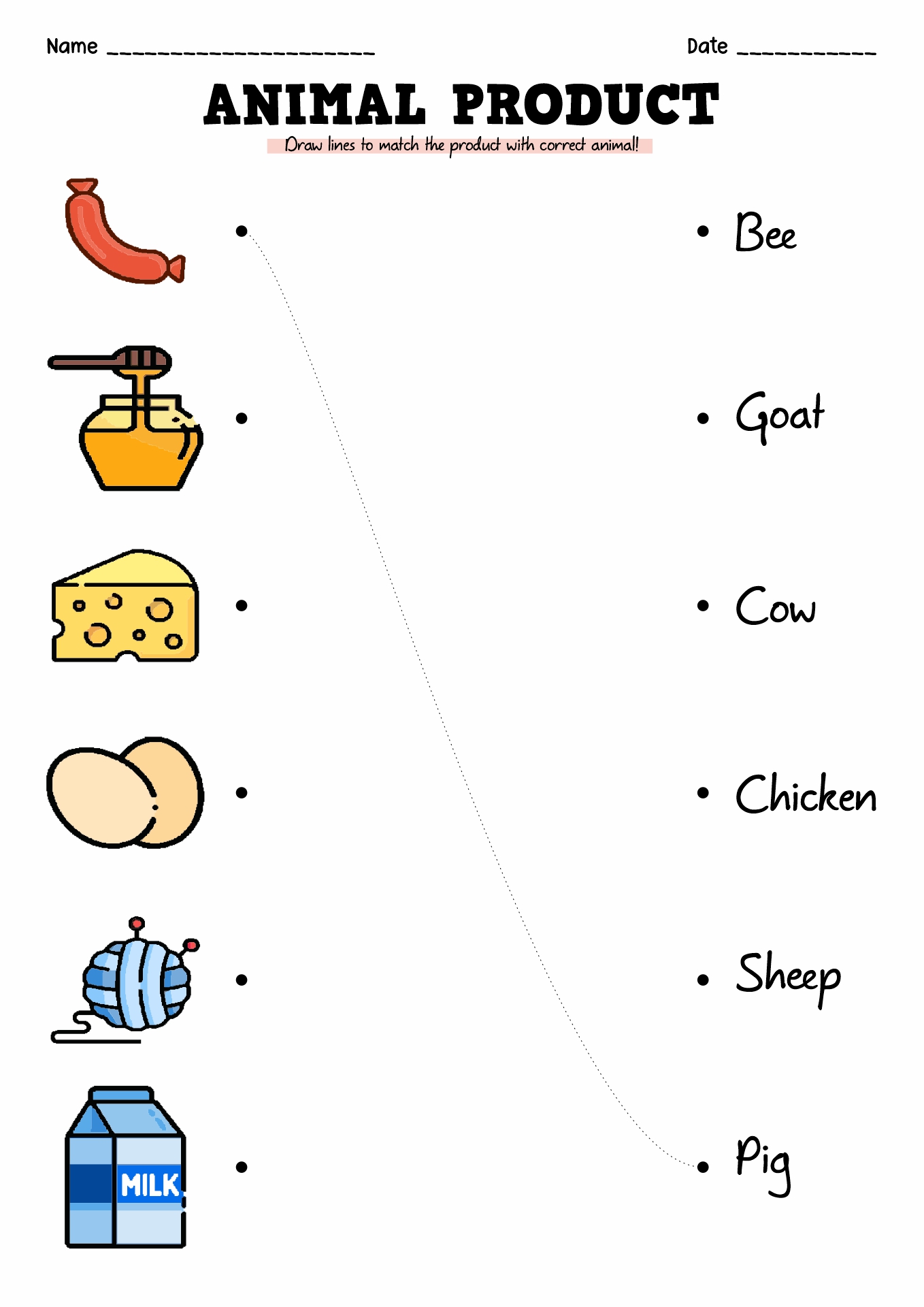Worksheet Farm Animals and Their Products Image