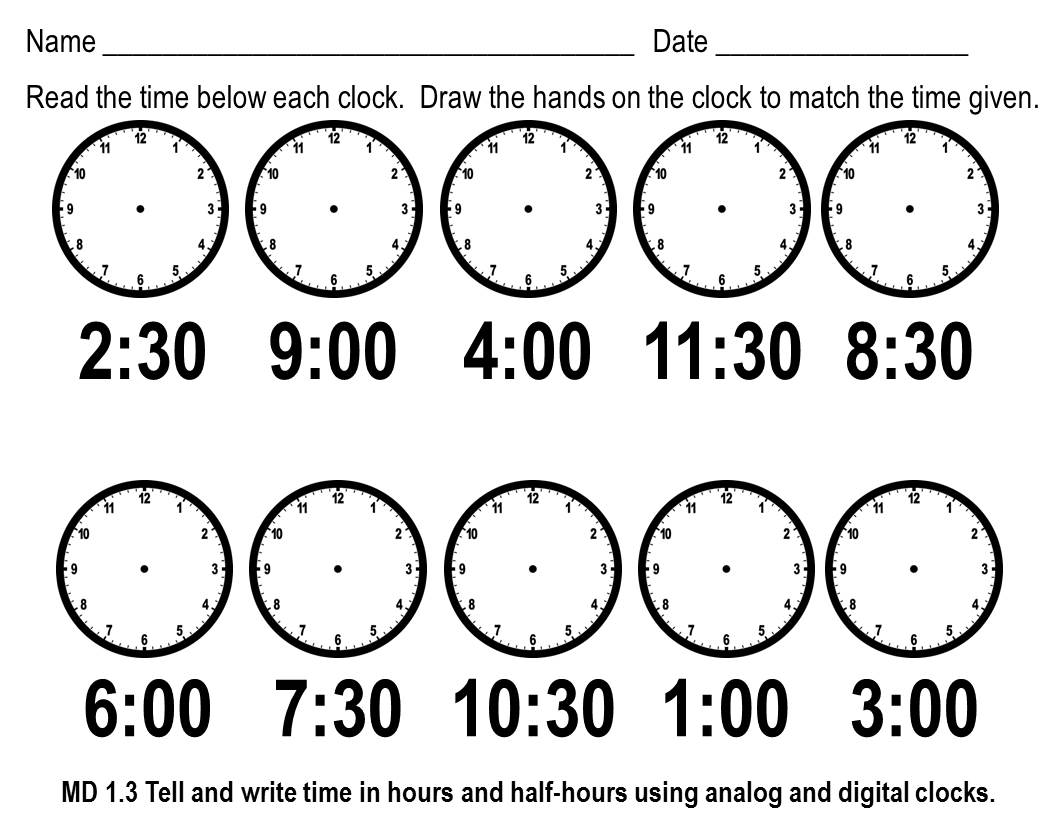 1st Grade Telling Time Worksheets to the Hour Image