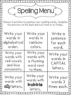 2nd Grade Spelling Word Homework Ideas Image