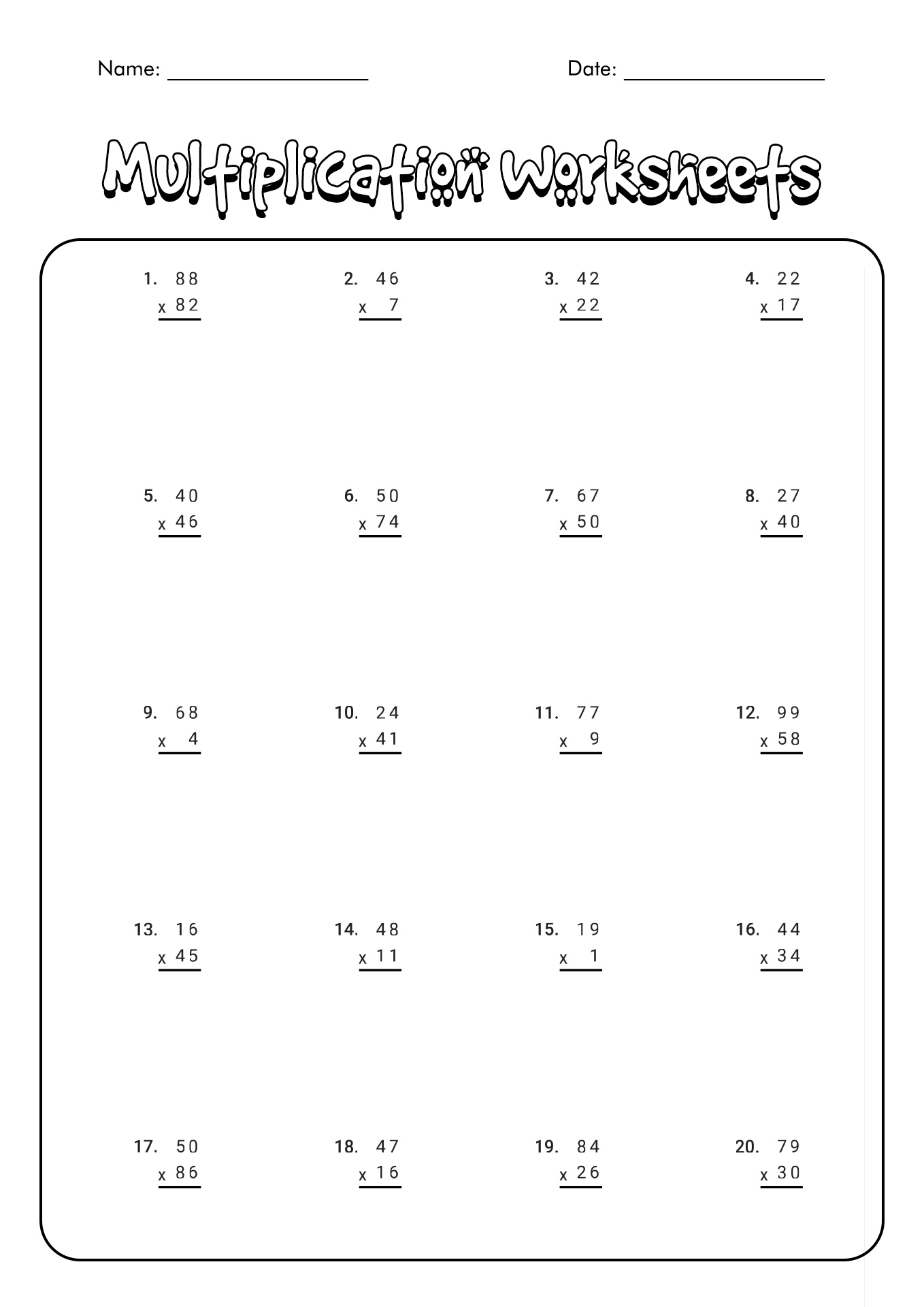 5th Grade Multiplication Worksheets