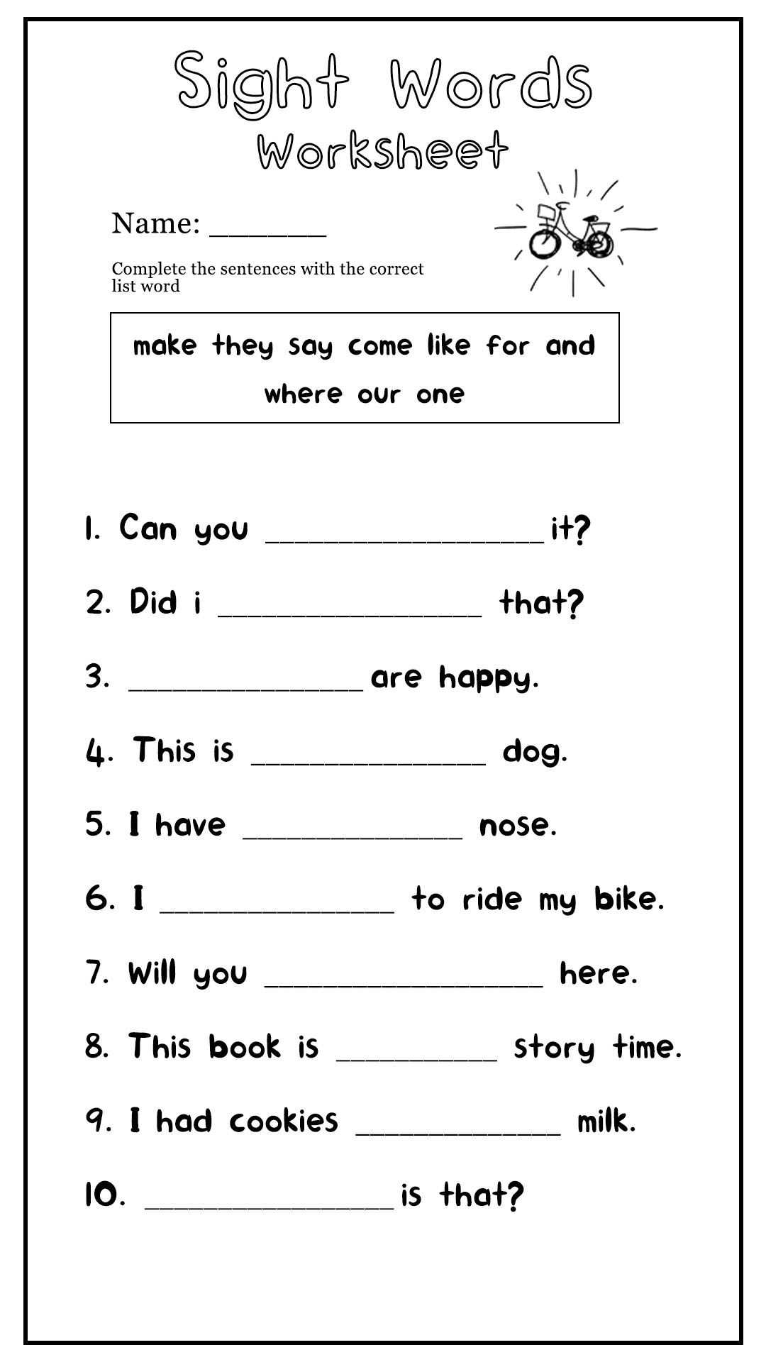 5th Grade Sight Words Worksheets
