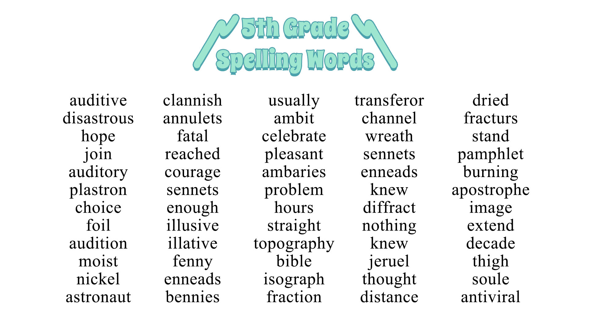 5th Grade Spelling Word List
