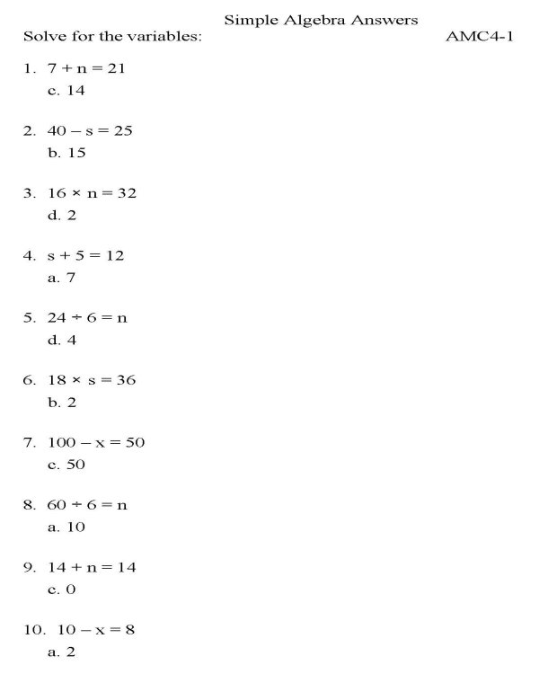 Algebra 1 Math Problems Worksheet Image