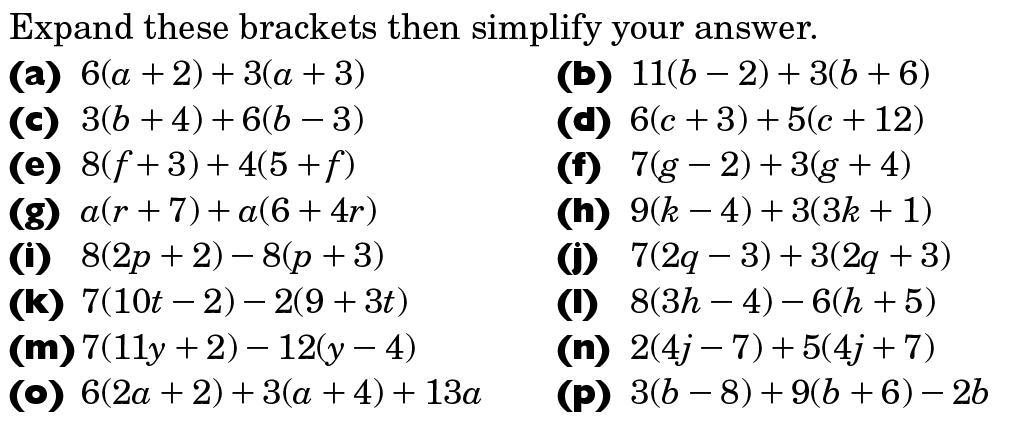 Algebra Expanding Brackets Worksheets Image