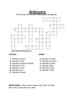 Antonyms Crossword Puzzles Printables Image