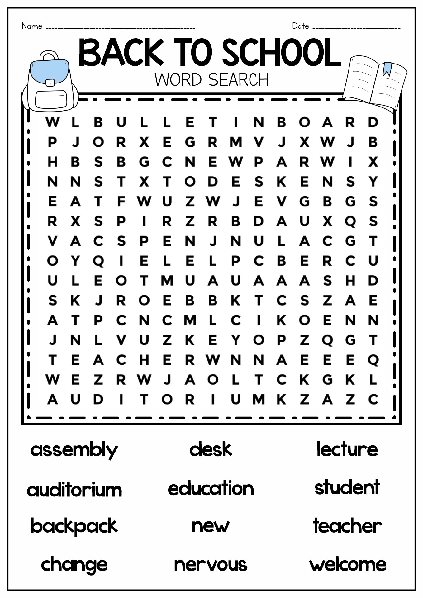 Back to School Word Search Worksheets Image