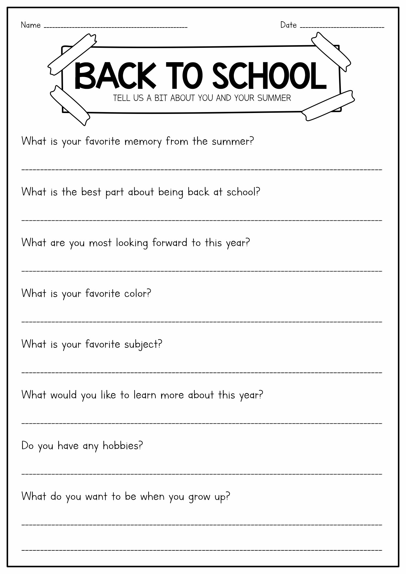 Back to School Worksheets Free Image