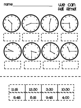 Cut and Paste Telling Time Worksheets