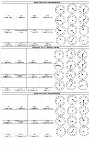 Cut and Paste Telling Time Worksheets