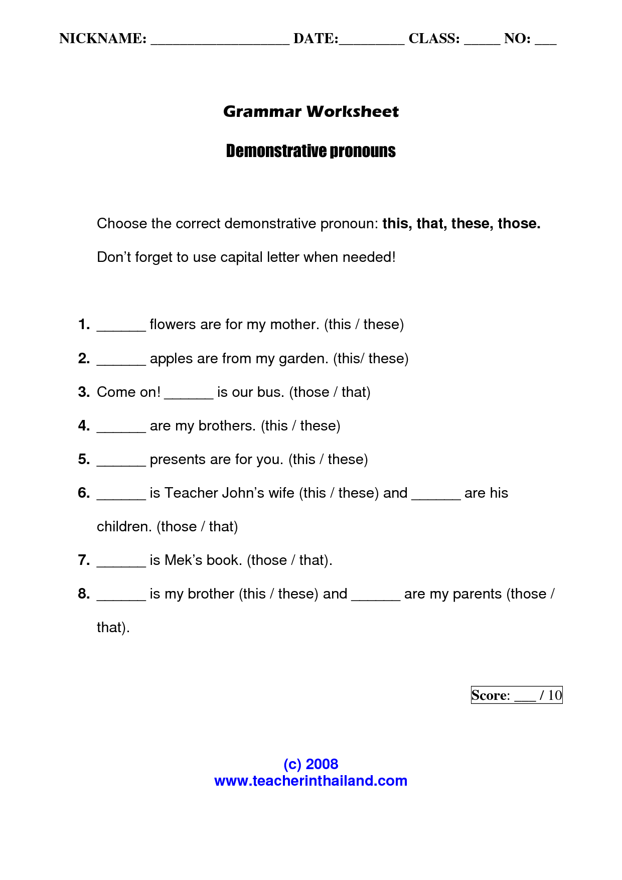 Demonstrative Pronouns Worksheet Image