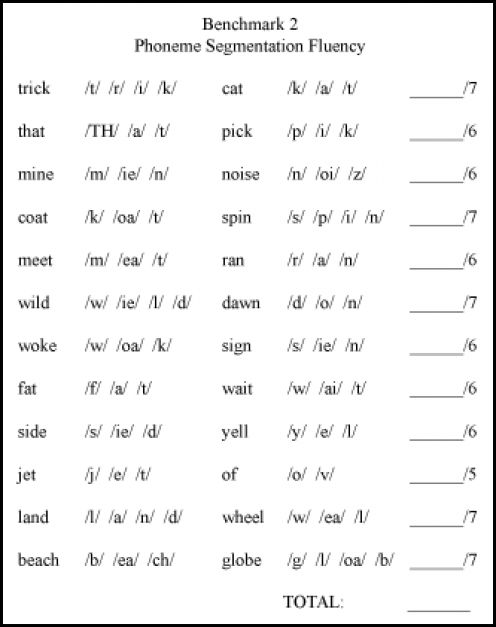 DIBELS Phoneme Segmentation Fluency Word List Image