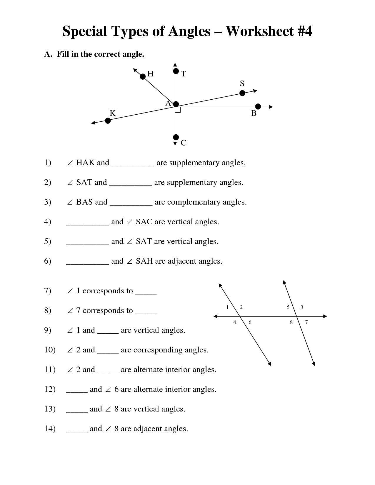 Different Types of Angles Worksheet Image