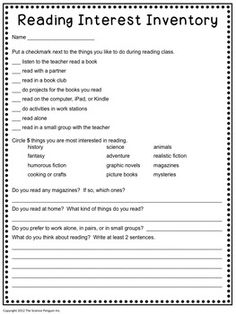 Elementary Reading Interest Survey Image