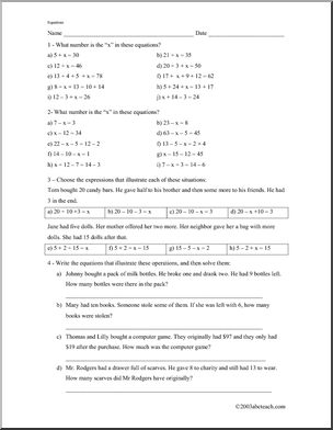 Equation Word Problems Worksheets Image