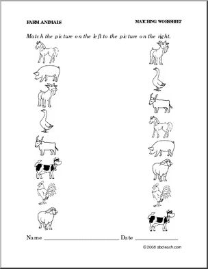 Farm Animal Matching Worksheet Image