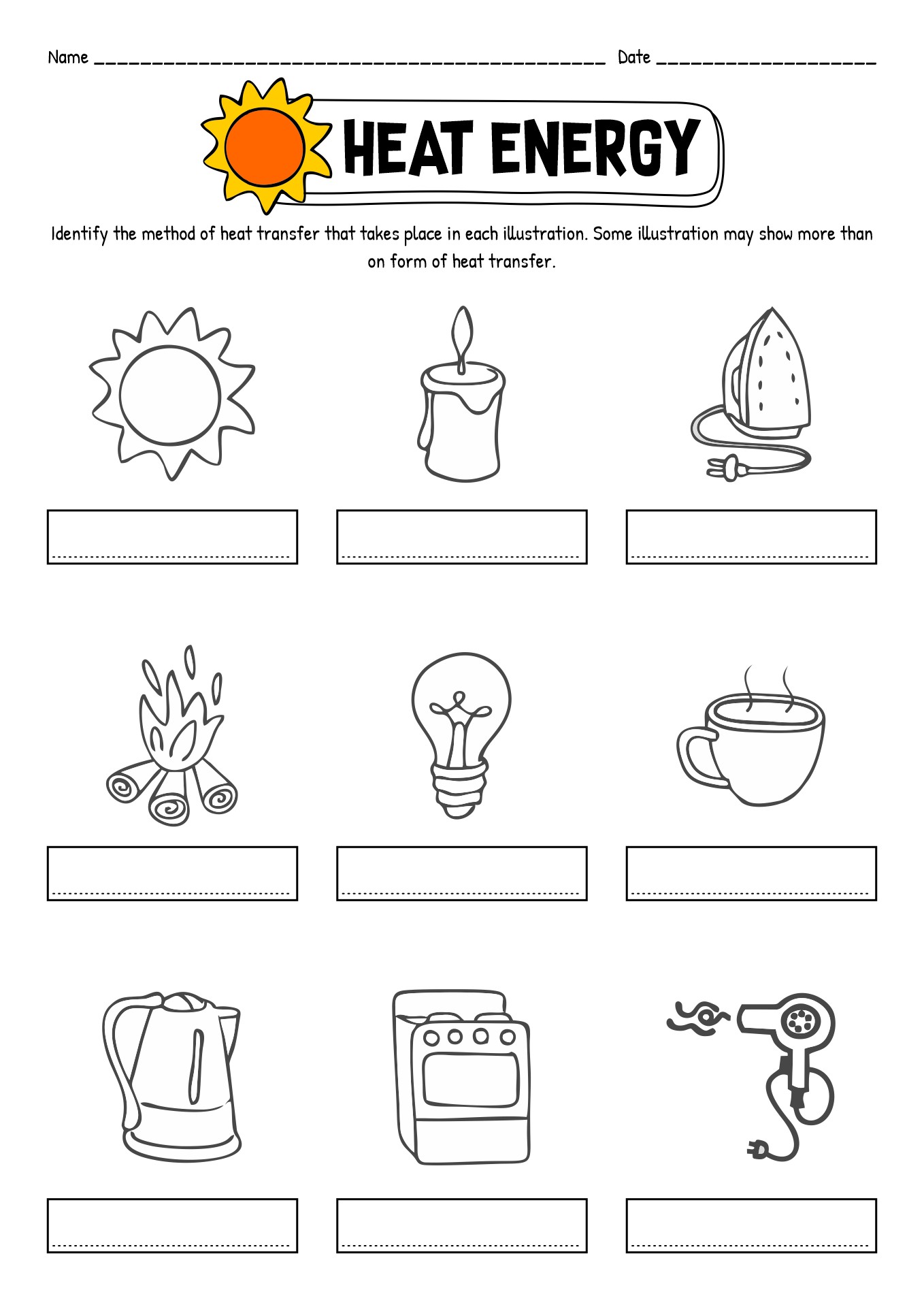Forms of Heat Energy Worksheet Image