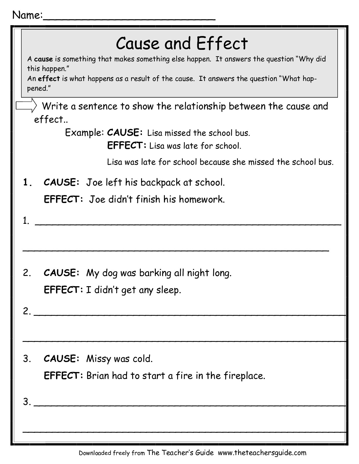 Free Cause and Effect Worksheets Image