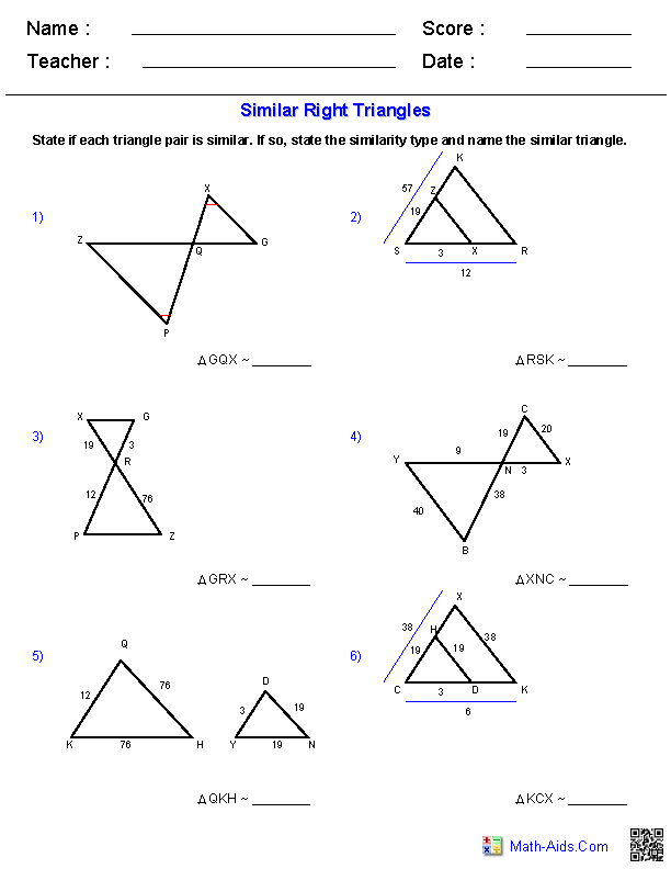 Geometry Similar Triangles Worksheet Image