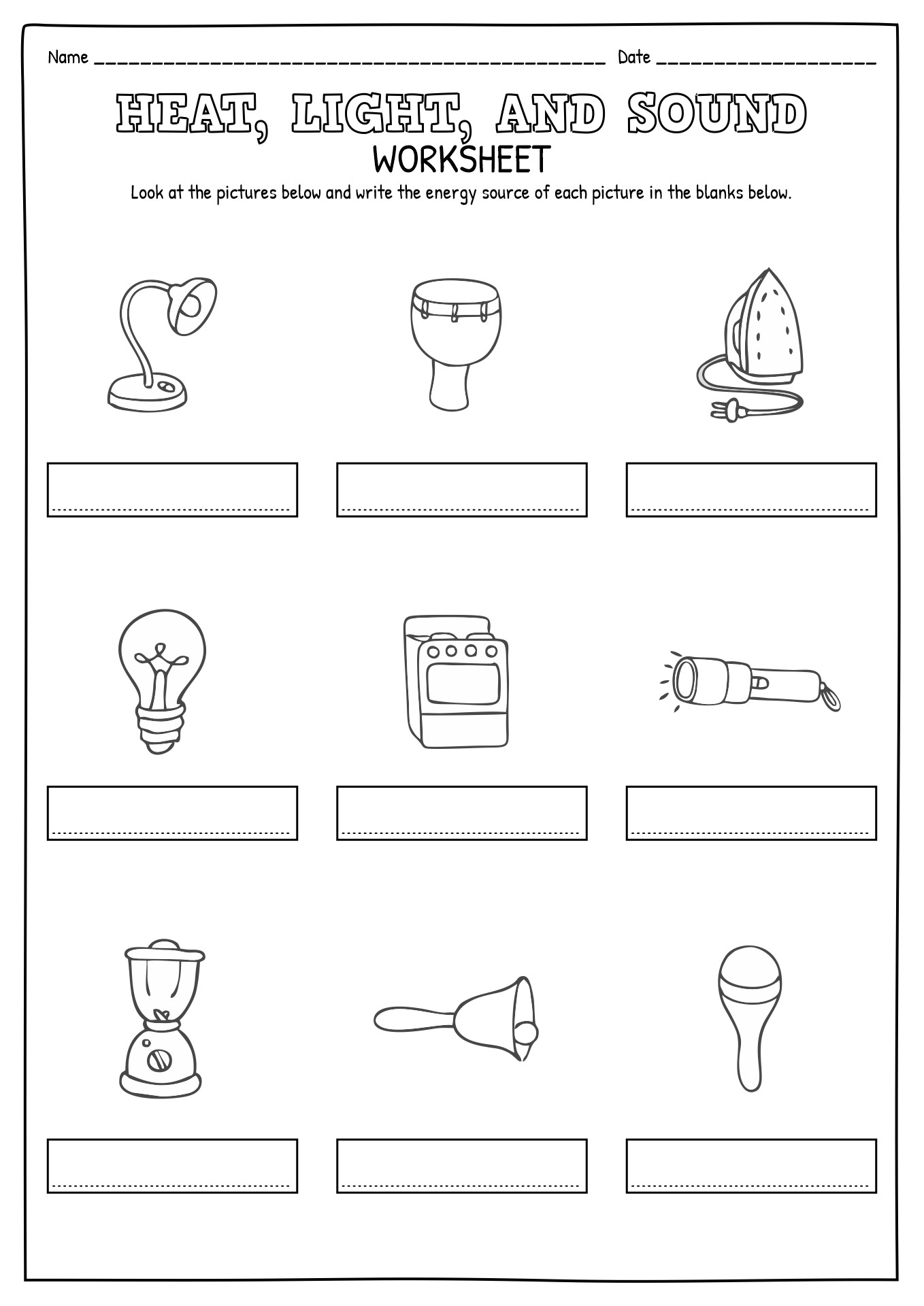 Heat Light and Sound Worksheets Image