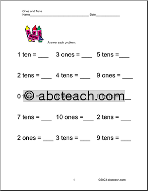 Kindergarten Tens and Ones Worksheets Image