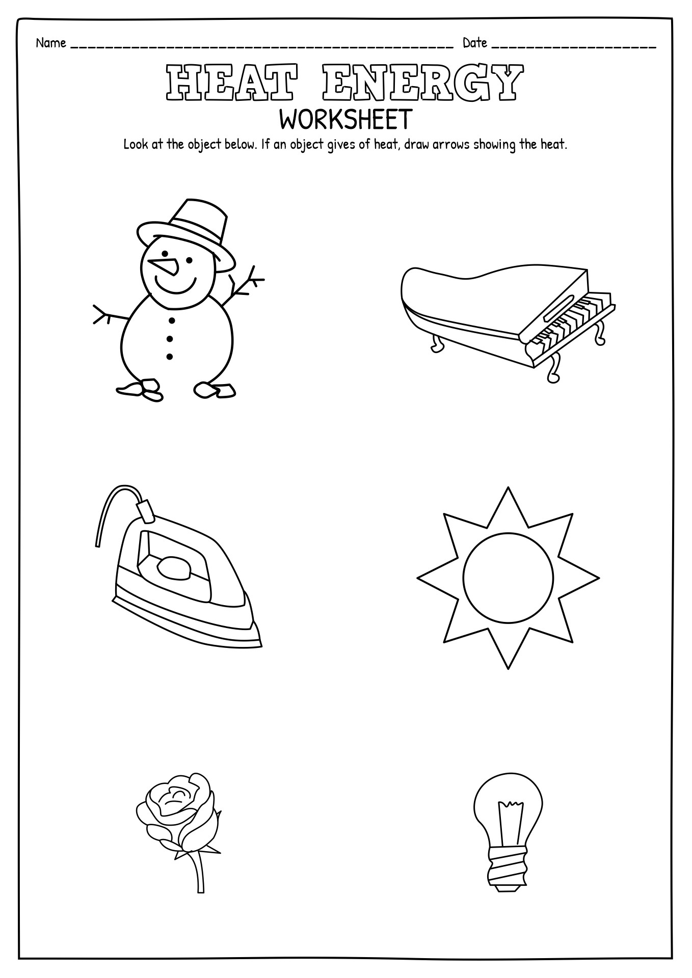 Light and Heat Energy Worksheets Image