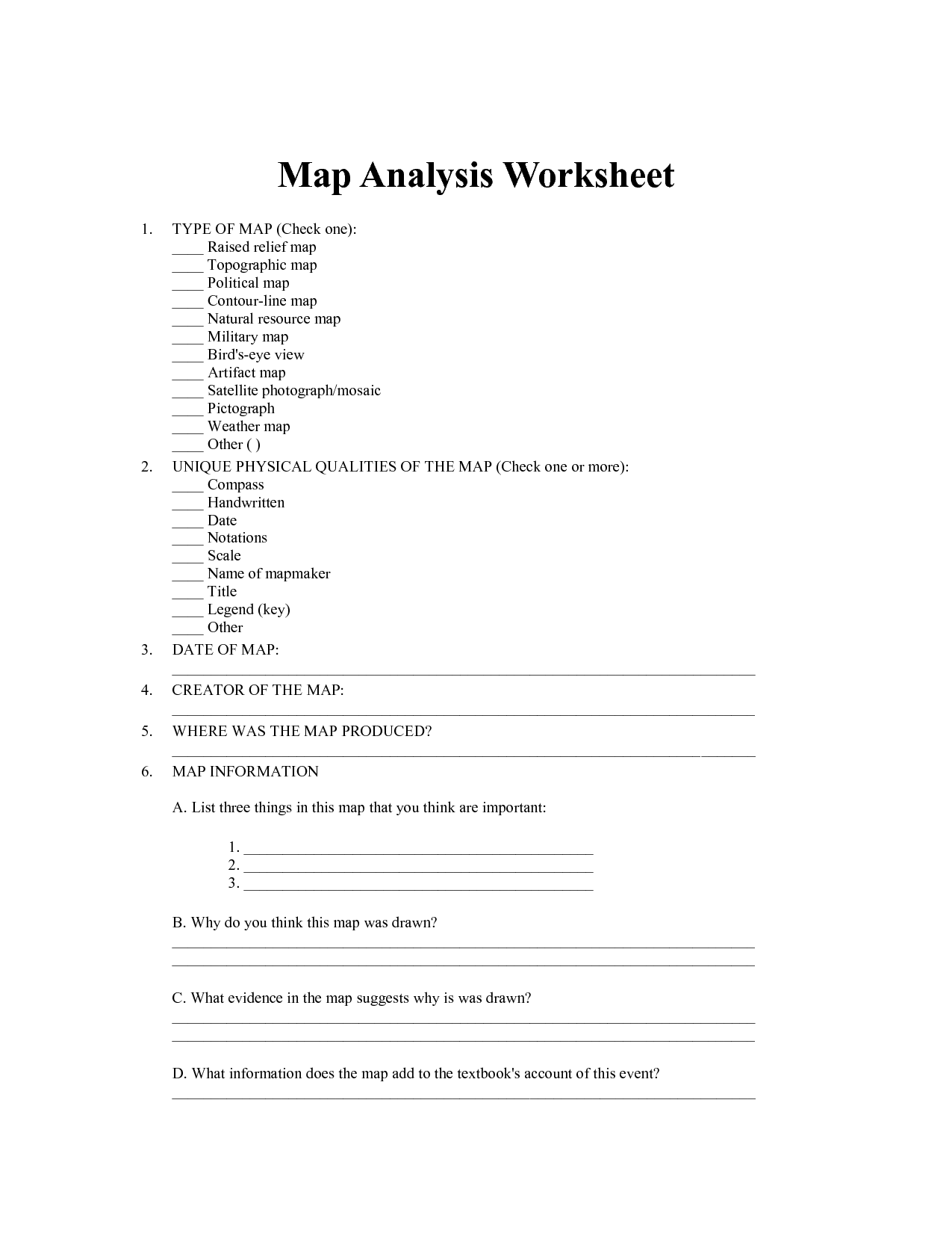 Map Analysis Worksheet Image