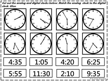 Matching Digital and Analog Clock Worksheets Image