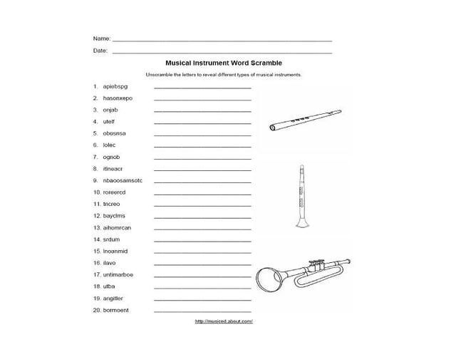 Music Word Scramble Printable Worksheets Image