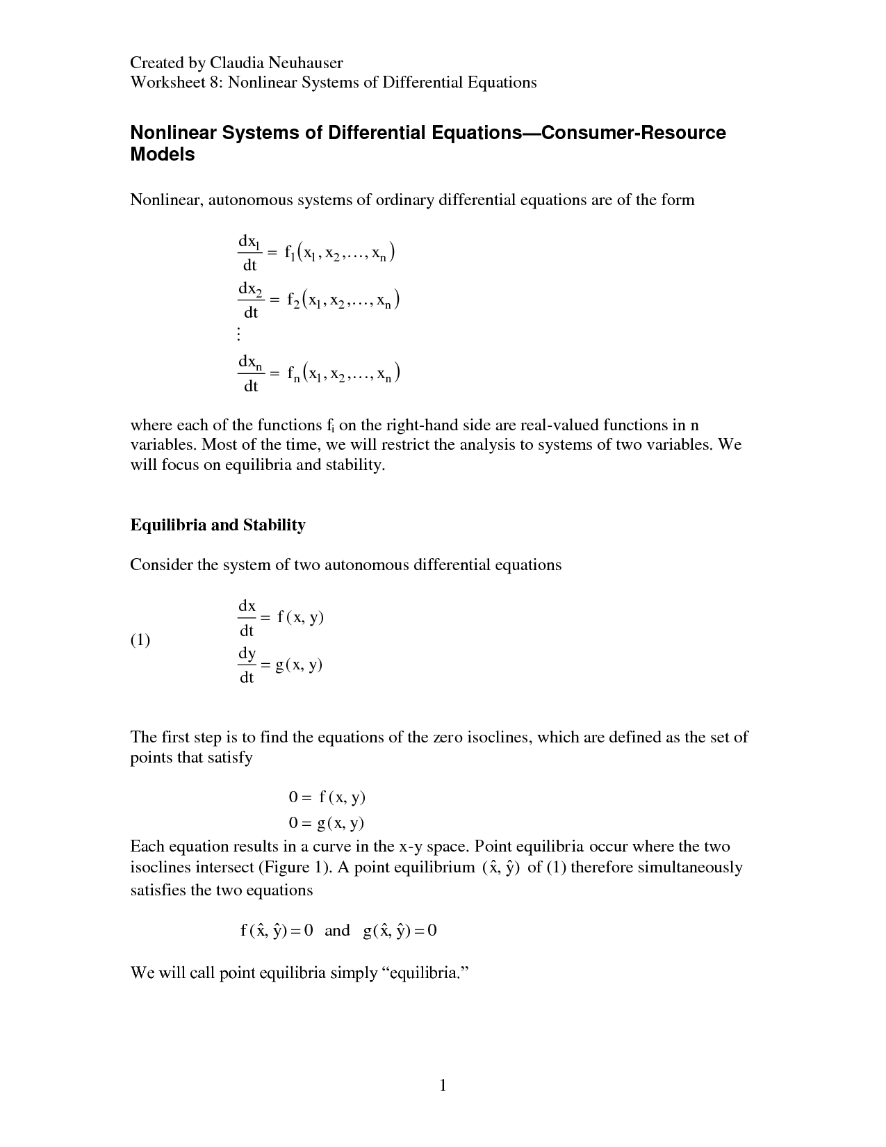 Nonlinear Systems of Equations Worksheets Image