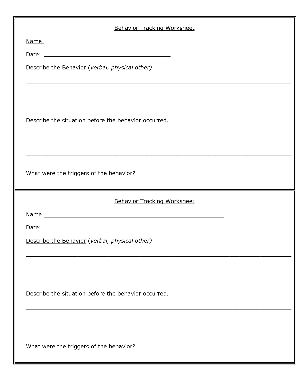 Printable Behavior Worksheets Image