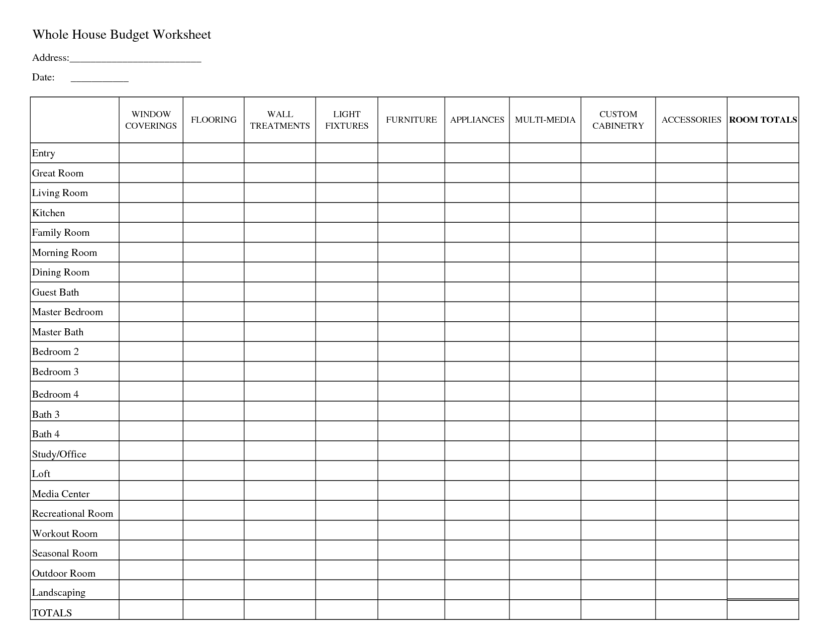 Printable Household Budget Forms Templates Image
