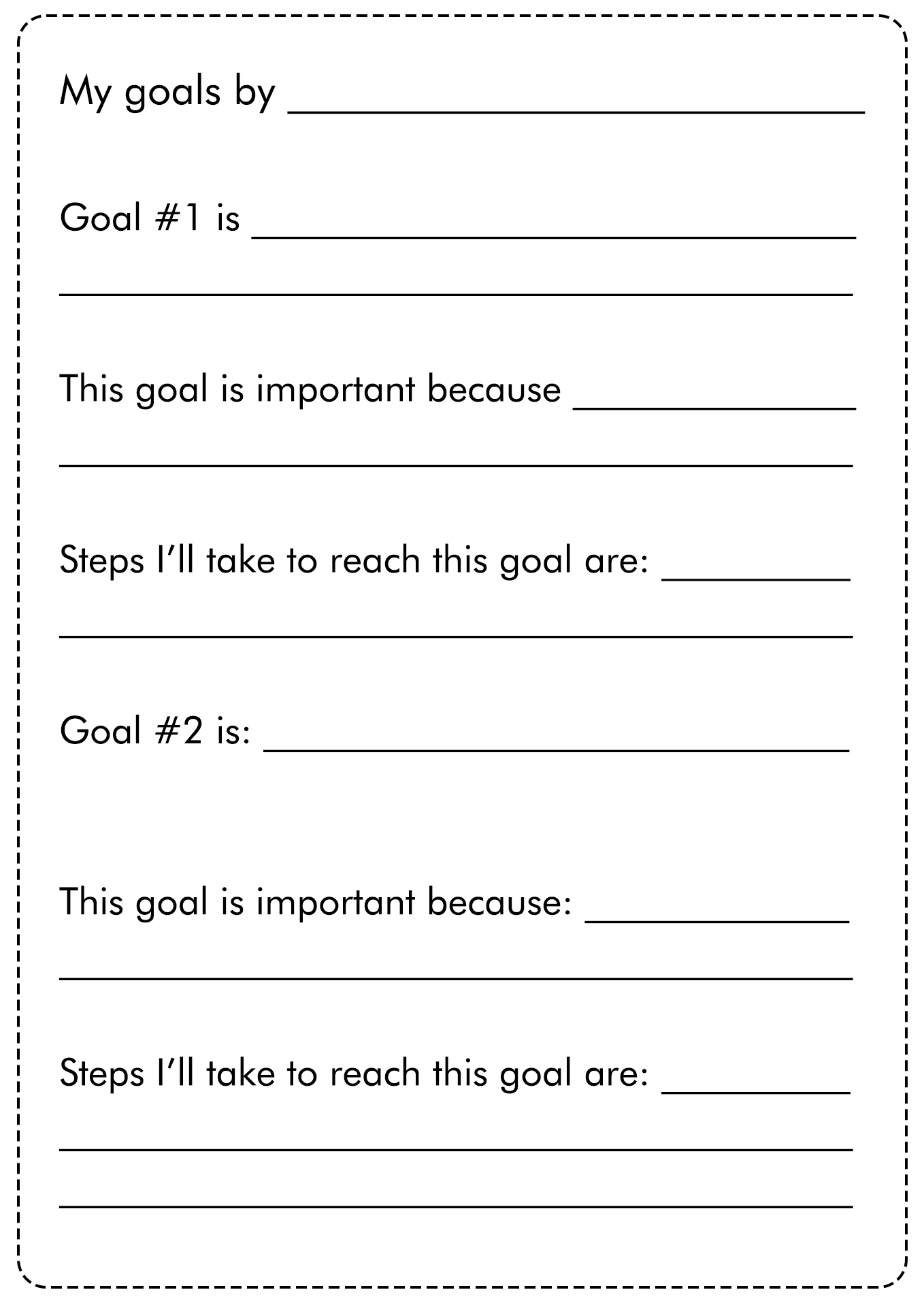 School Goals Worksheet Image