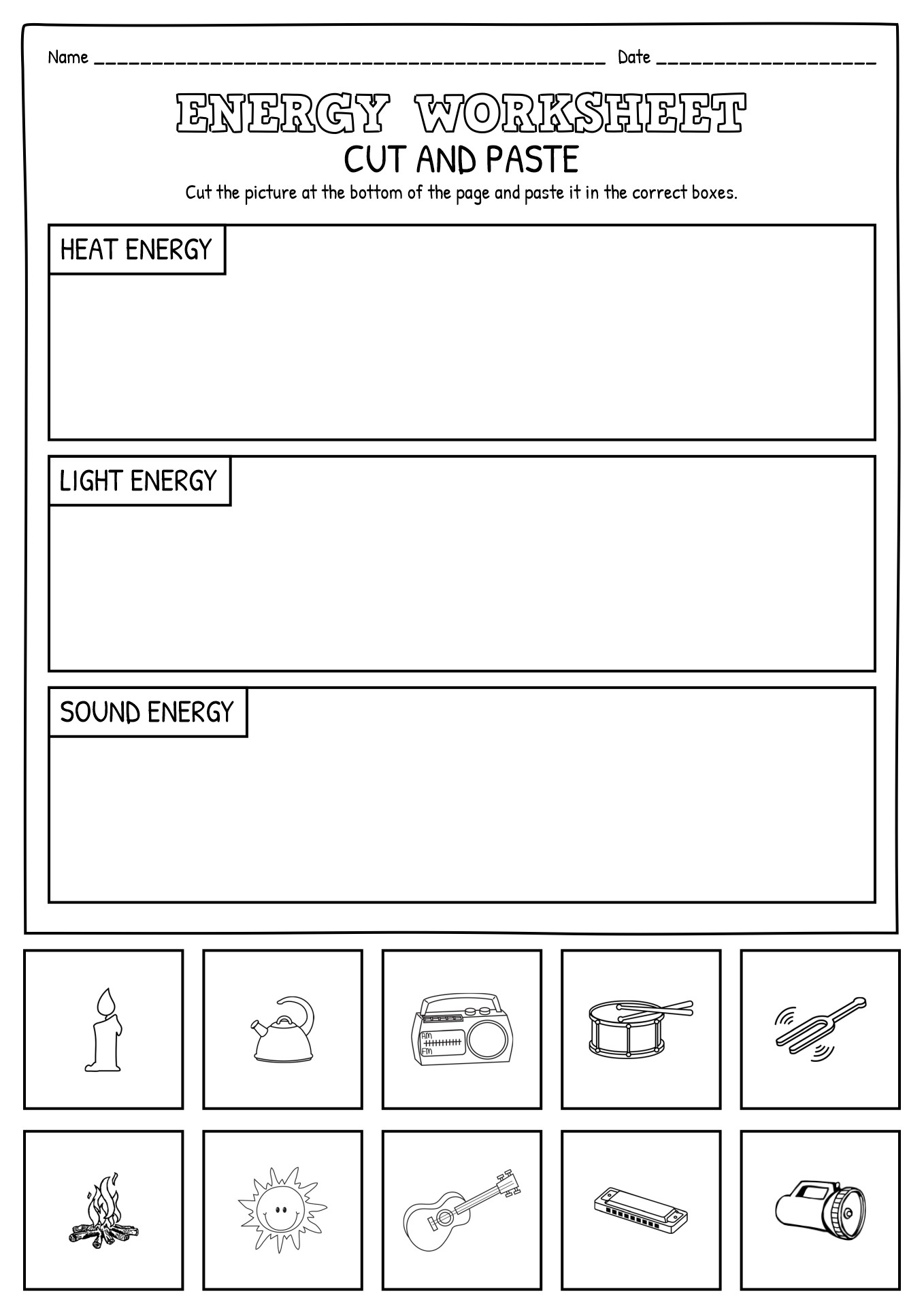 Science Worksheets Light Energy and Heat