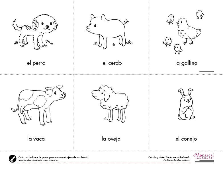 Spanish Farm Animals Worksheet Image