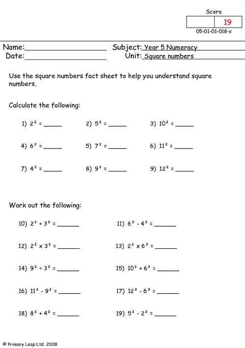 worksheet-square-numbers