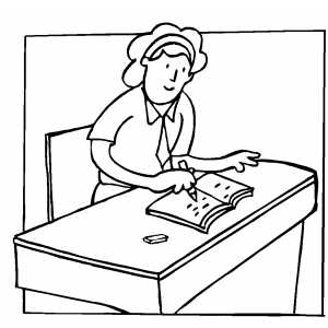 Student at Desk Coloring Page Image